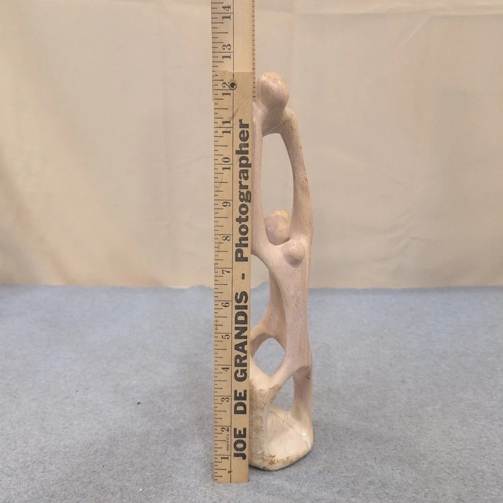 Hand Carved Kenyan Soapstone Abstract Family Sculpture Pink Tan - Picture 8 of 9